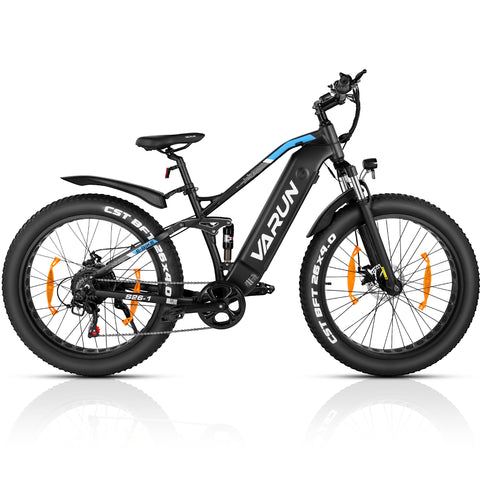 Fat Tire E-Mountainbike Pedelec Bicicleta eléctrica todo terreno con suspensión total 90 Nm Batería extraíble de largo alcance - Varun Ballistic-White 26'' E-Bike