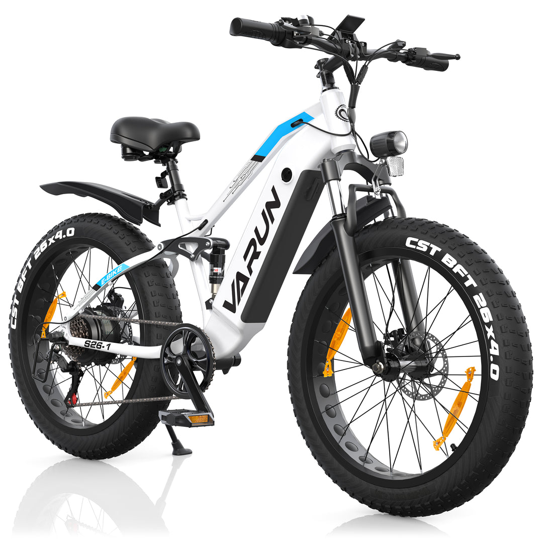 Fat Tire E-Mountainbike Pedelec Bicicleta eléctrica todo terreno con suspensión total 90 Nm Batería extraíble de largo alcance - Varun Ballistic 26'' E-Bike