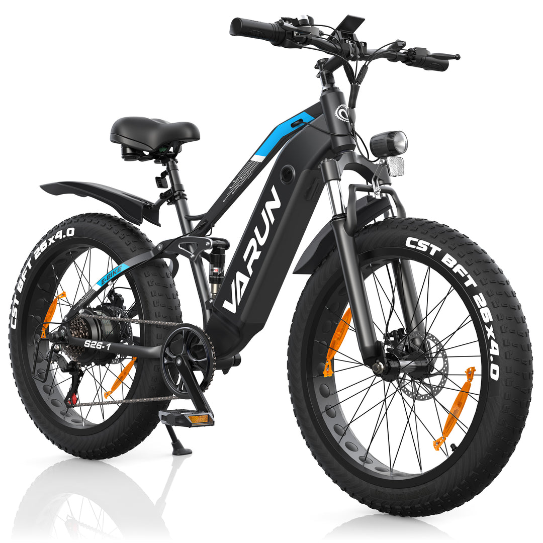 Fat Tire E-Mountainbike Pedelec Bicicleta eléctrica todo terreno con suspensión total 90 Nm Batería extraíble de largo alcance - Varun Ballistic 26'' E-Bike