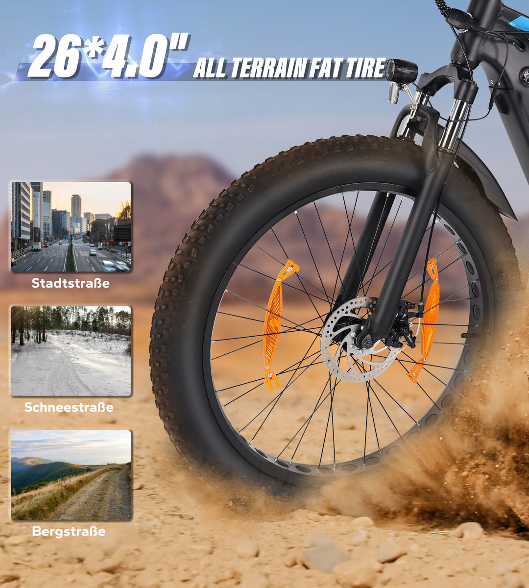 Fat Tire E-Mountainbike Pedelec Bicicleta eléctrica todo terreno con suspensión total 90 Nm Batería extraíble de largo alcance - Varun Ballistic 26'' E-Bike