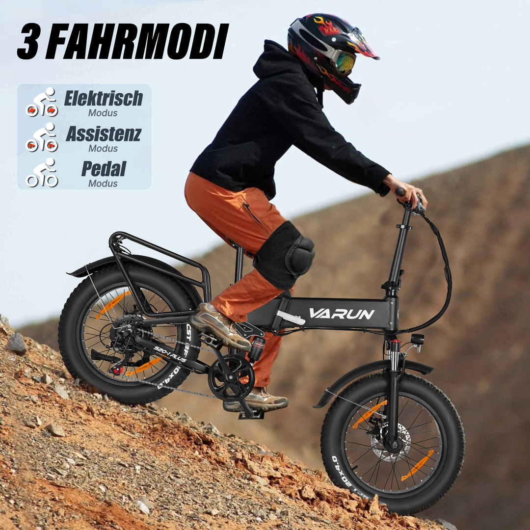 VARUN Folding Electric Bike for Adults Peak 750W - Fat Tire Electric Bike with 48V 13Ah Anti-Theft Battery - Full Suspension Ebike for All Terrains Up to 25+MPH, 60+ Miles