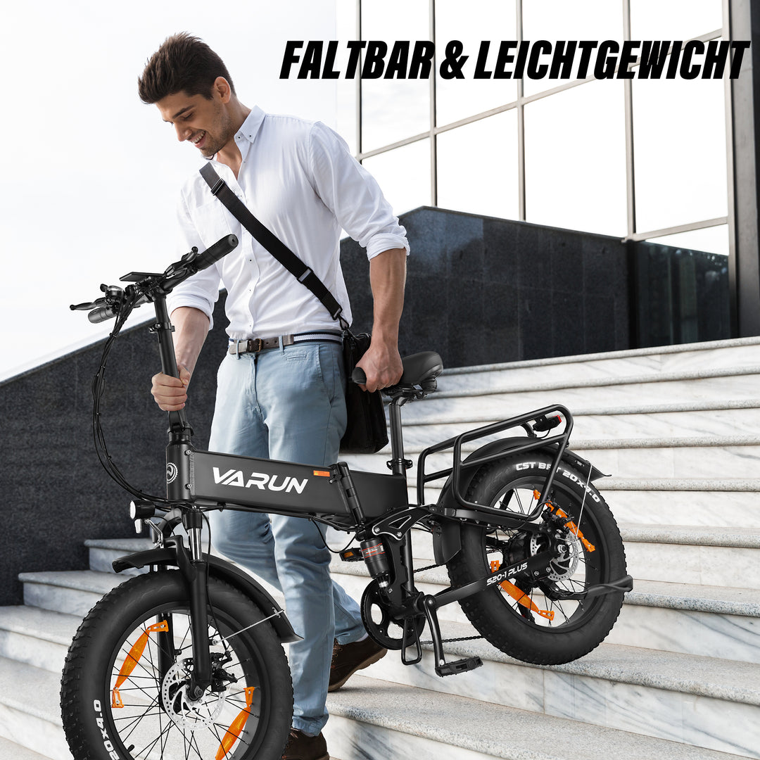 VARUN Folding Electric Bike for Adults Peak 750W - Fat Tire Electric Bike with 48V 13Ah Anti-Theft Battery - Full Suspension Ebike for All Terrains Up to 25+MPH, 60+ Miles