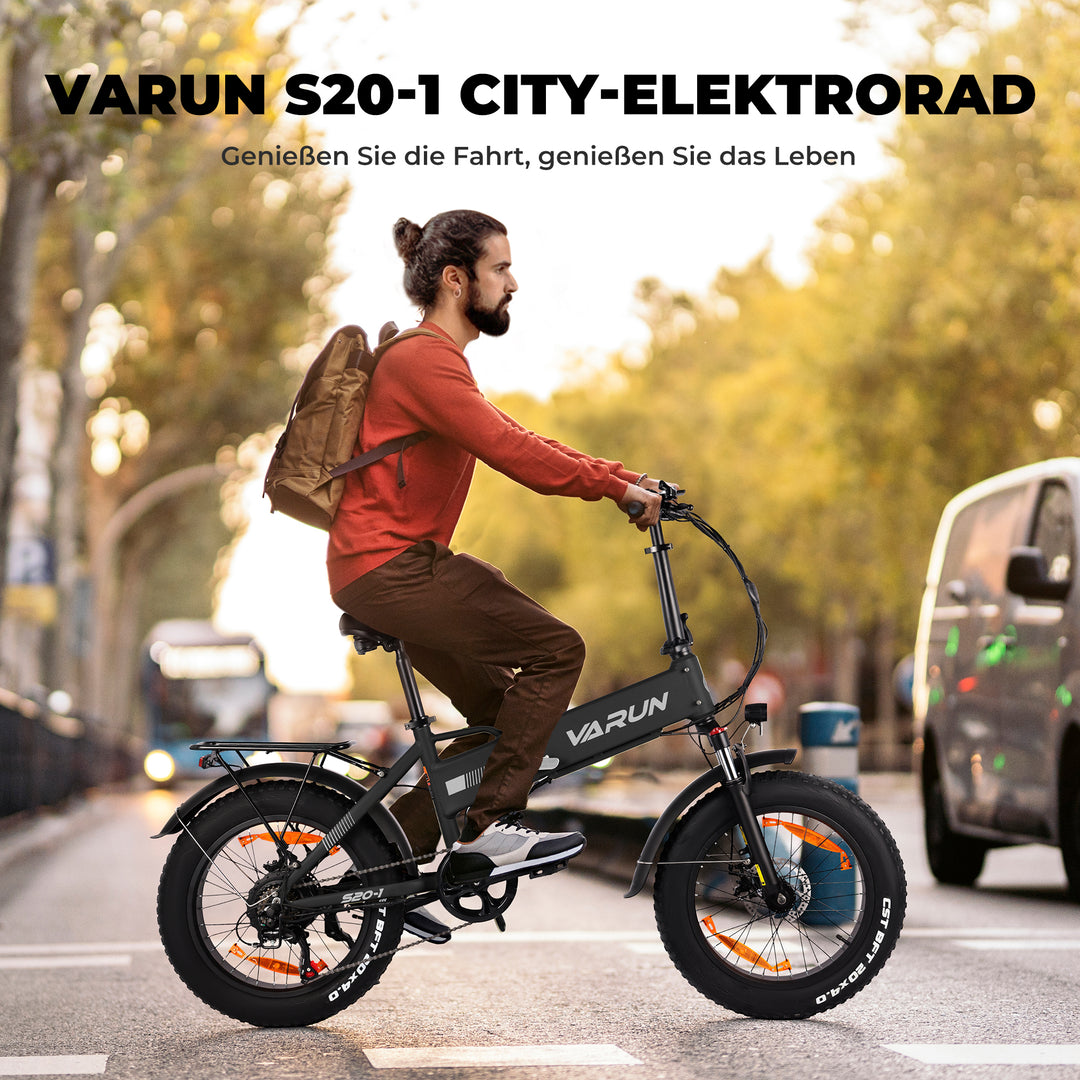 VARUN Folding Electric Bike - Ebikes for Adults Peak 500W Up to 40 Miles,13AH Removable Battery, Shock Absorber, and Pedal-Assist Level, Portable 20" Fat Tire Ebike for Women & Men