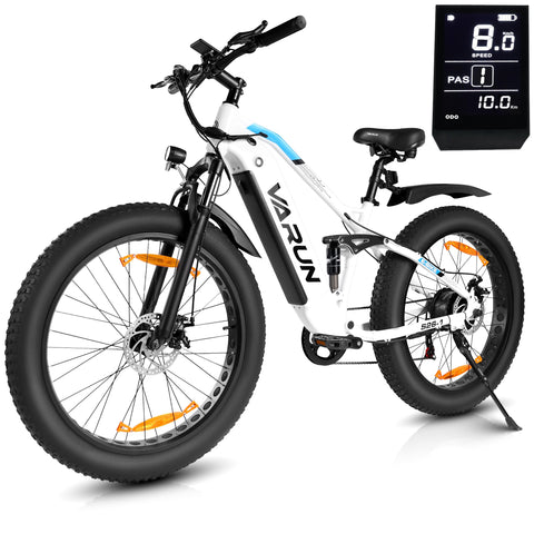 Fat Tire E-Mountainbike Pedelec Bicicleta eléctrica todo terreno con suspensión total 90 Nm Batería extraíble de largo alcance - Varun Ballistic 26'' E-Bike