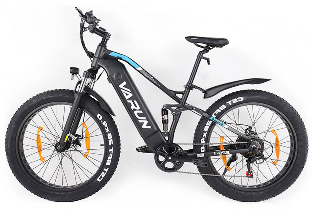 Fat Tire E-Mountainbike Pedelec Bicicleta eléctrica todo terreno con suspensión total 90 Nm Batería extraíble de largo alcance - Varun Ballistic 26'' E-Bike